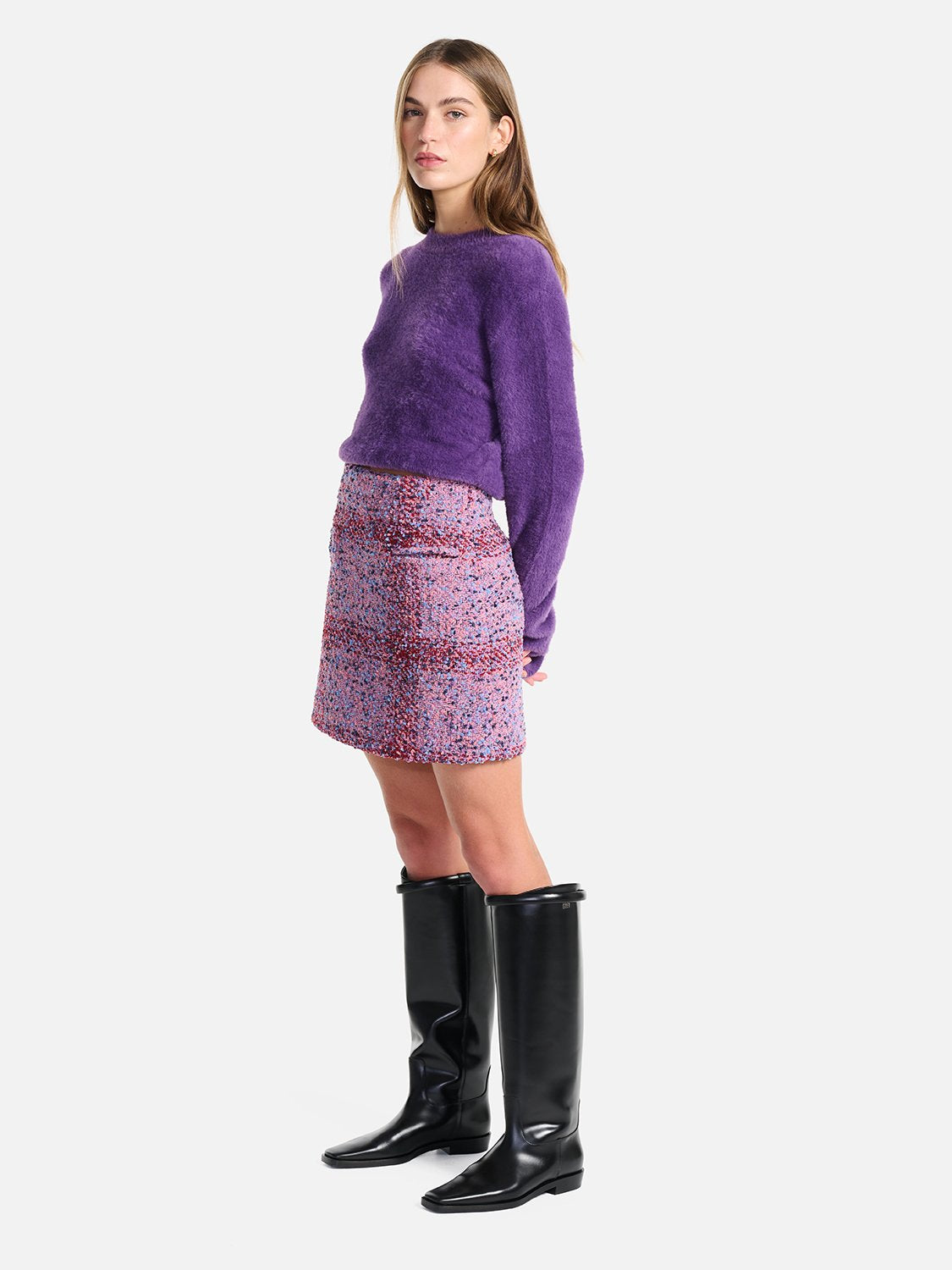 Neve Wool Mini Skirt - Meadow Violet Tweed