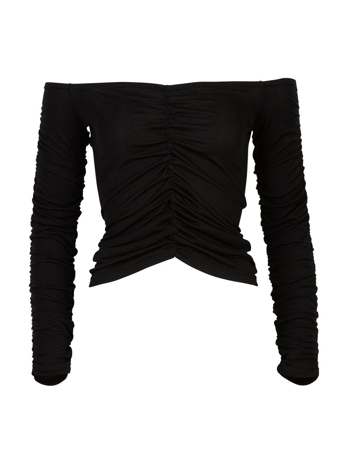 Arli Rouched Long Sleeve Top - Black