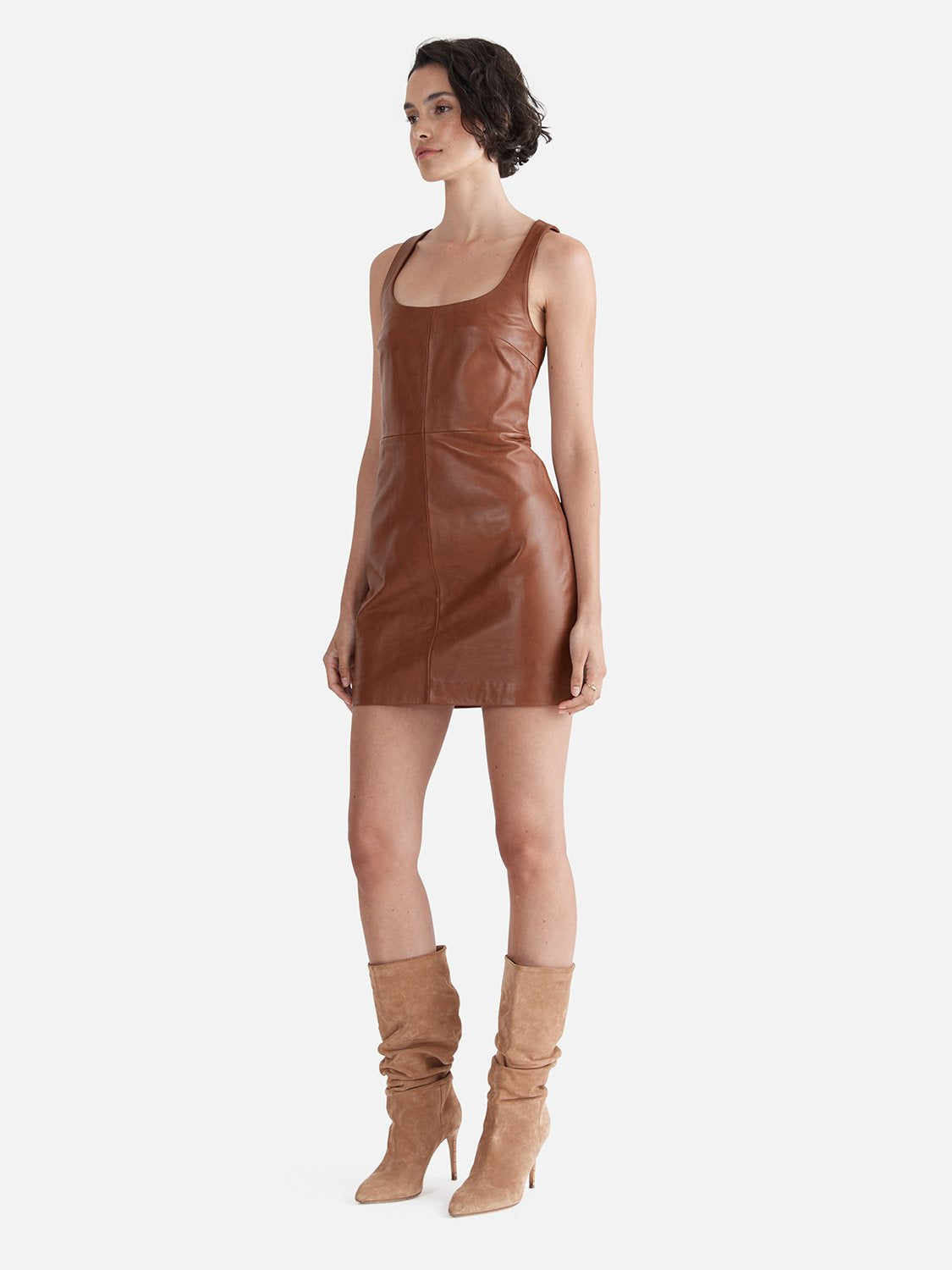 Delaney Leather Mini Dress - Whiskey