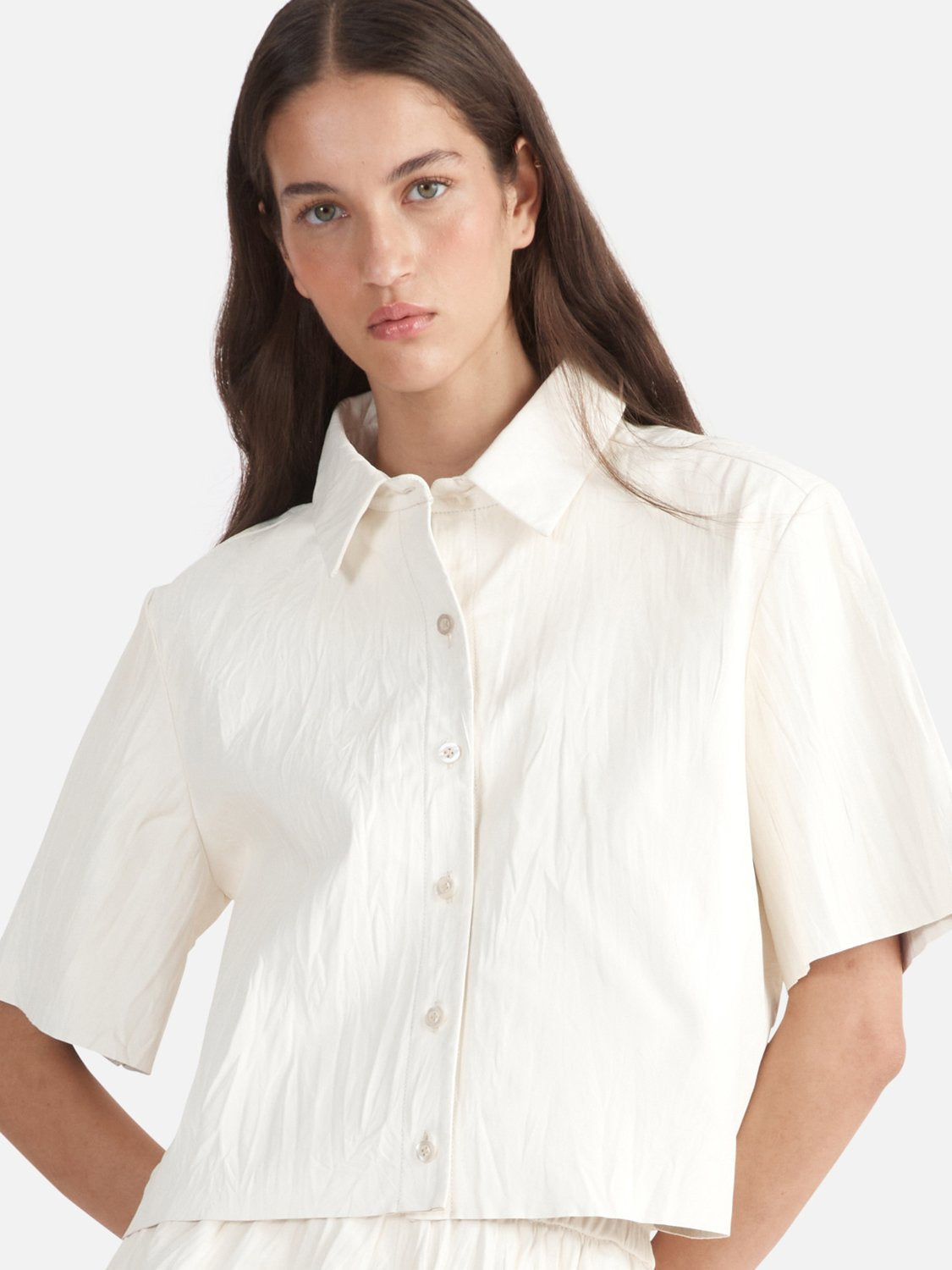 Hazel Short Sleeve Leather Shirt - Vintage White