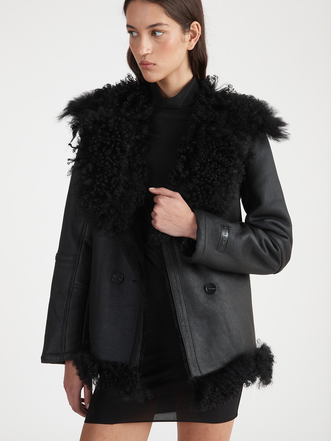 The Lulu Shearling Leather Jacket - Black